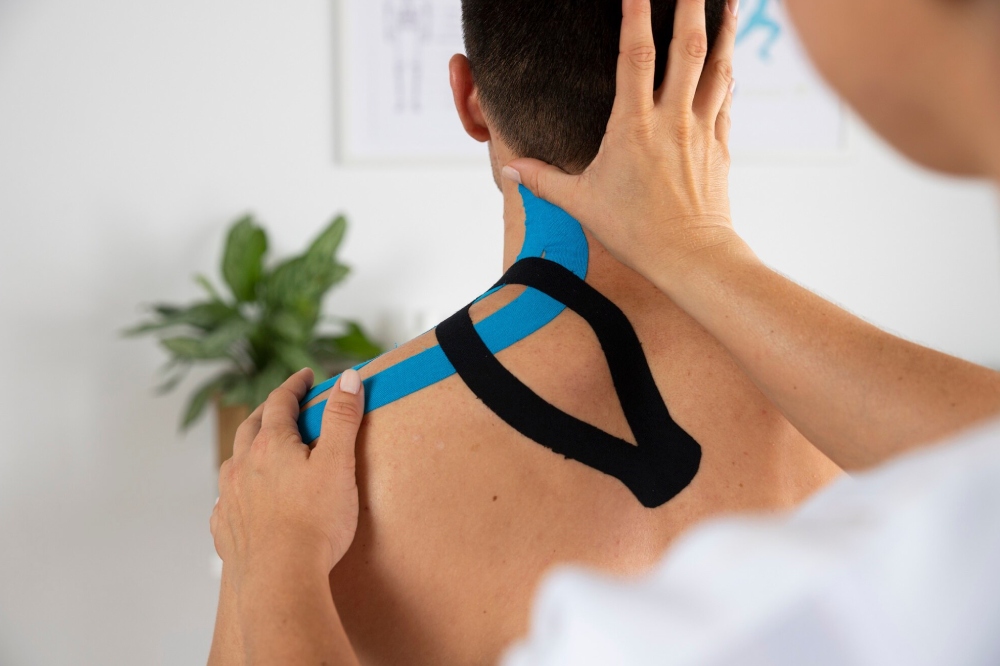 paciente con cintas de kineterapia